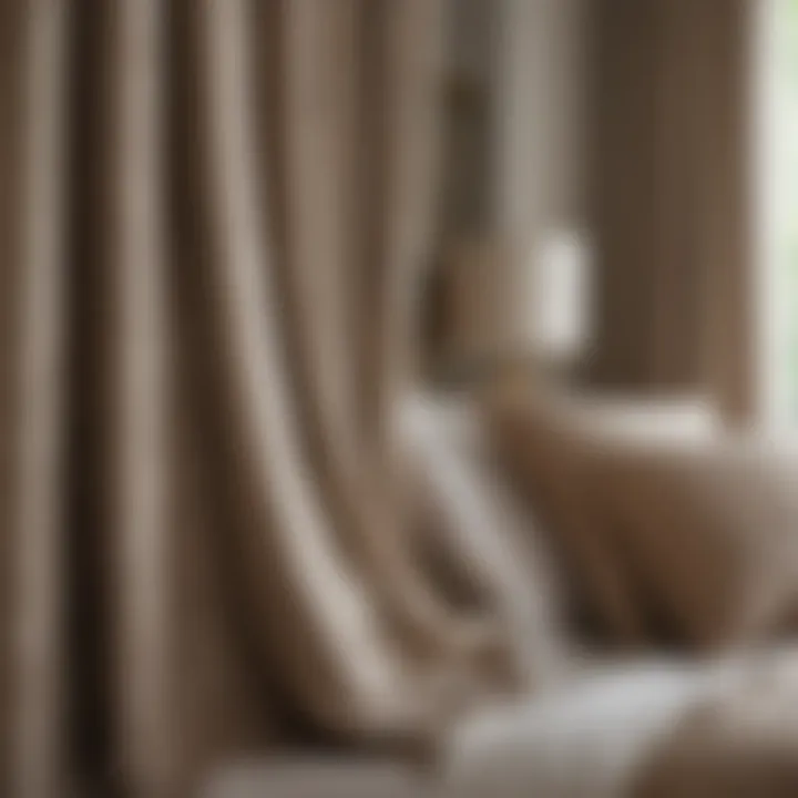 Close-up of fabric textures in a bedroom set with curtains