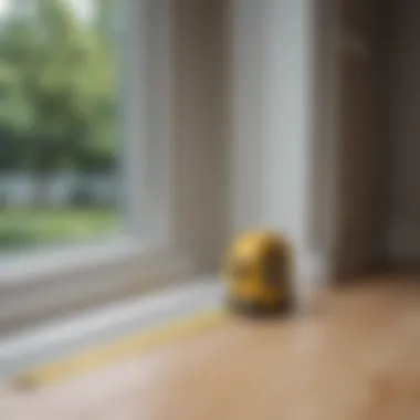 Accurate Measurement for Perfect Fit Measured window with a tape measure and blinds ready for installation
