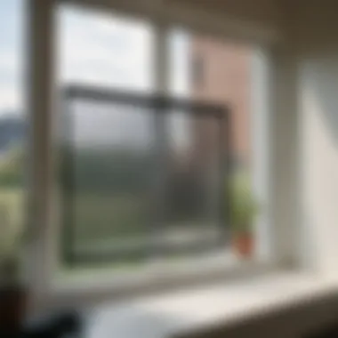 Solar Screen Installed on Window Close-up of solar screen installation on a window