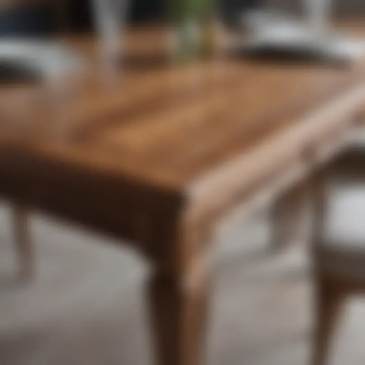 Close-up of a wooden extending dining table with intricate design