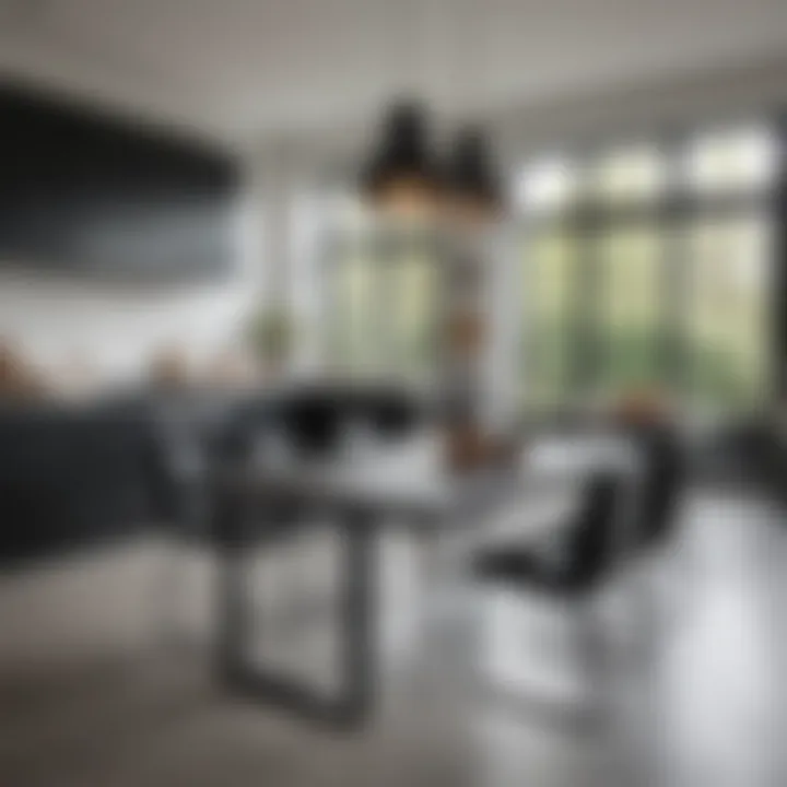 Elegant black bench dining table set in a modern kitchen