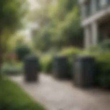 Stylish outdoor recycle bins in a landscaped environment