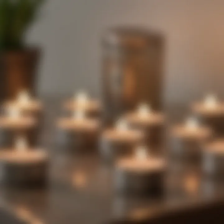 Various battery tea lights displayed for comparison in different styles