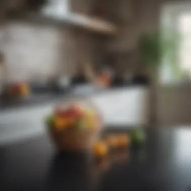 Stylish fruit basket arranged in a modern kitchen setting.