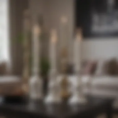 Modern living room featuring porcelain candle sticks as decor