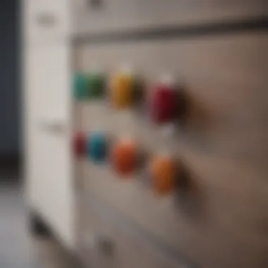 Colorful drawer pulls enhancing modern furniture design