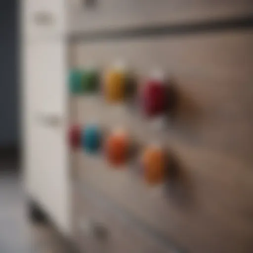 Colorful drawer pulls enhancing modern furniture design