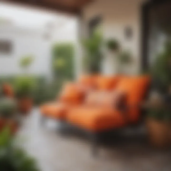 Vibrant orange outdoor seat cushions arranged on a patio