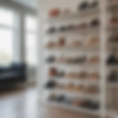 Stylish open shelving displaying organized footwear