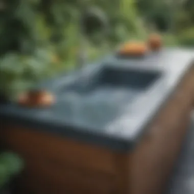 Aesthetic design integration of waterproof countertops in a garden