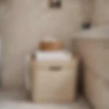 Organized beige laundry basket in a stylish bathroom