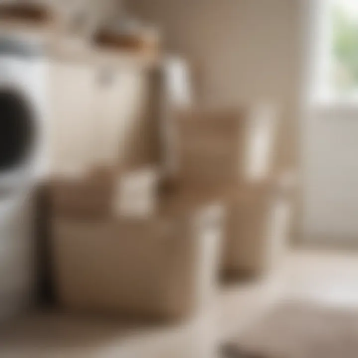 A variety of beige laundry baskets showcasing different materials