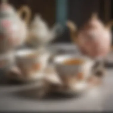 A tranquil tea setup showcasing elegant teacups and a traditional teapot