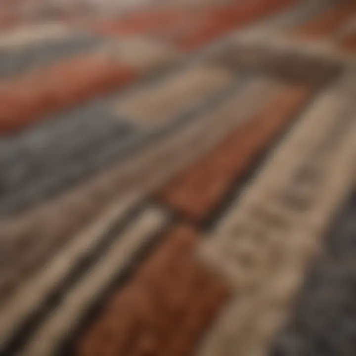 Close-up view of various carpet materials and textures