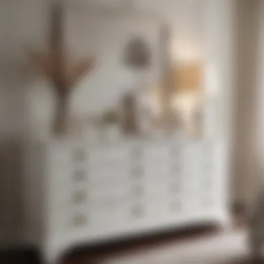 Decoratively styled white dresser with personalized accents in a cozy bedroom