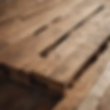 Detailed view of a handcrafted wooden pallet bed frame.