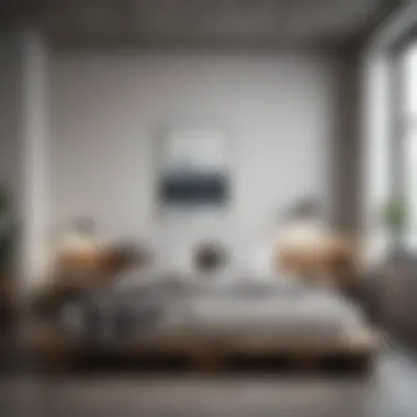 Minimalist bedroom featuring a stylish wooden pallet bed frame.